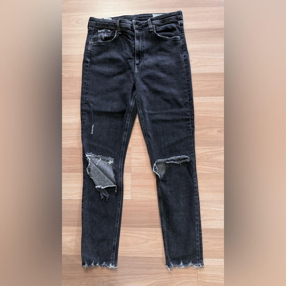 rag & bone Nina High Rise Skinny Jeans Black Distressed Tag 31 Fits 30x26 USA